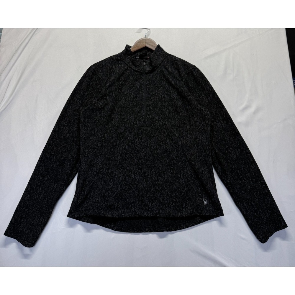Spyder Active Top Women XL Heather Black Thumbholes Quarter Zip Athletic Workout